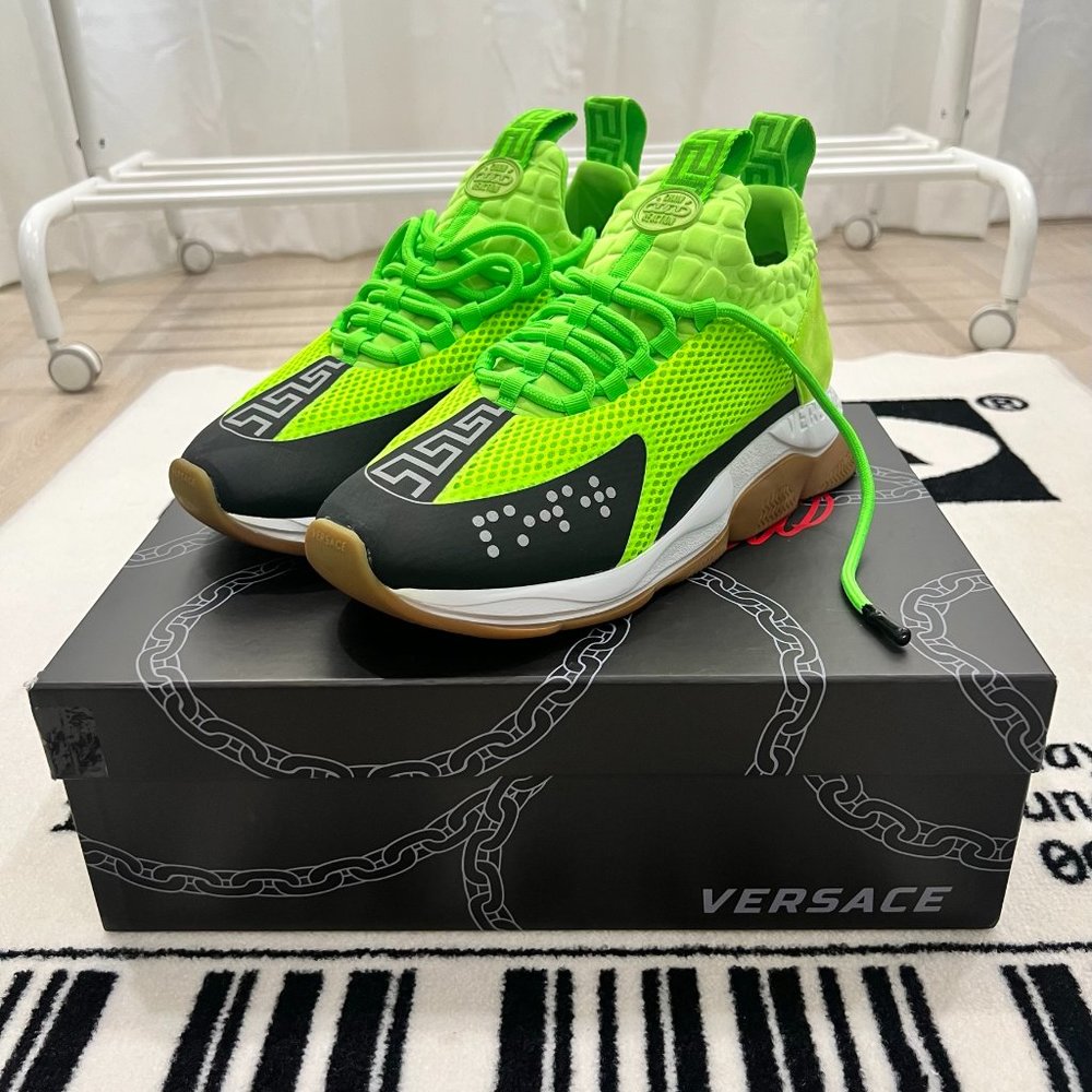 Versace Chain Reaction Suede Cross Chain Lime Green Black Sneakers